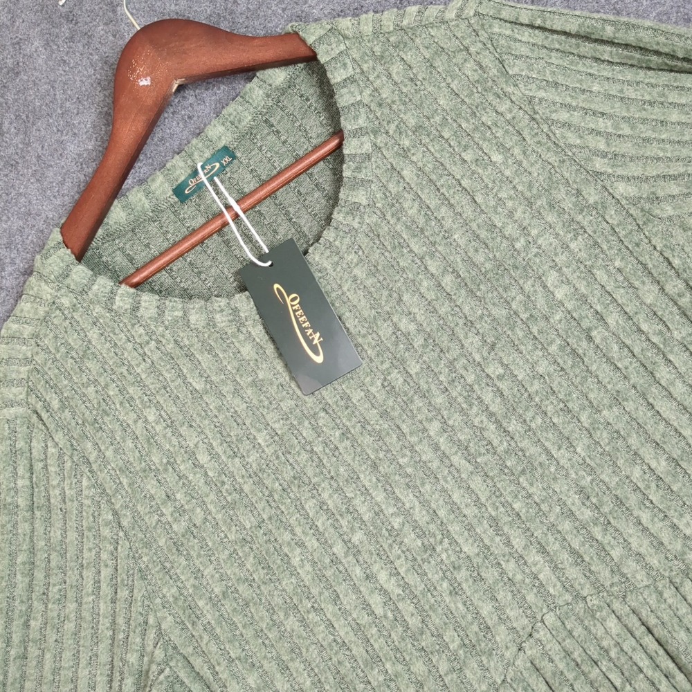Ofeefan Womens XXL Sage Green Ribbed Knit Tunic Dress‎ Long Sleeve NEW